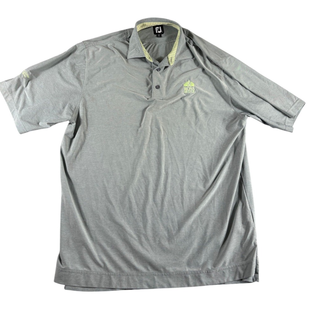 FootJoy Ross Bridge Golf Polo Shirt Mens Large Gray Embroidered Logo Performance